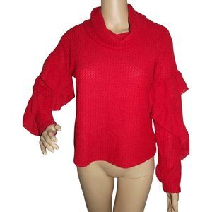 Heart & Hips Small Soft & Cozy Red Plush Cowl Neck Sweater textured waffle knit